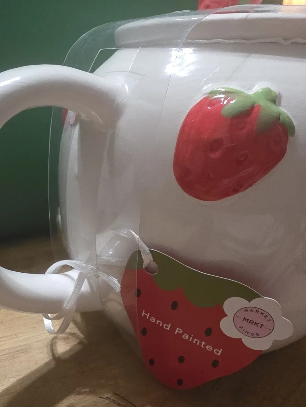 White Strawberry Ceramic Teapot